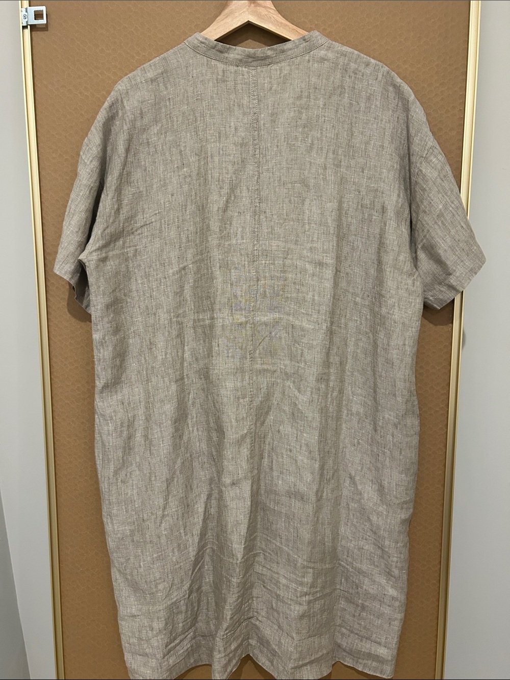 Eileen Fisher Neutral Taupe Linen Button Dress - Picture 6 of 6